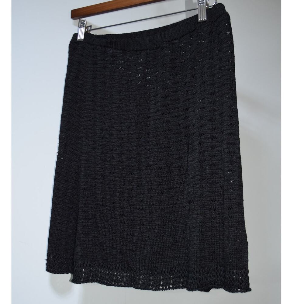 Bette Paige Black Open Knit Sweater Skirt Women's M  Boho Stretch